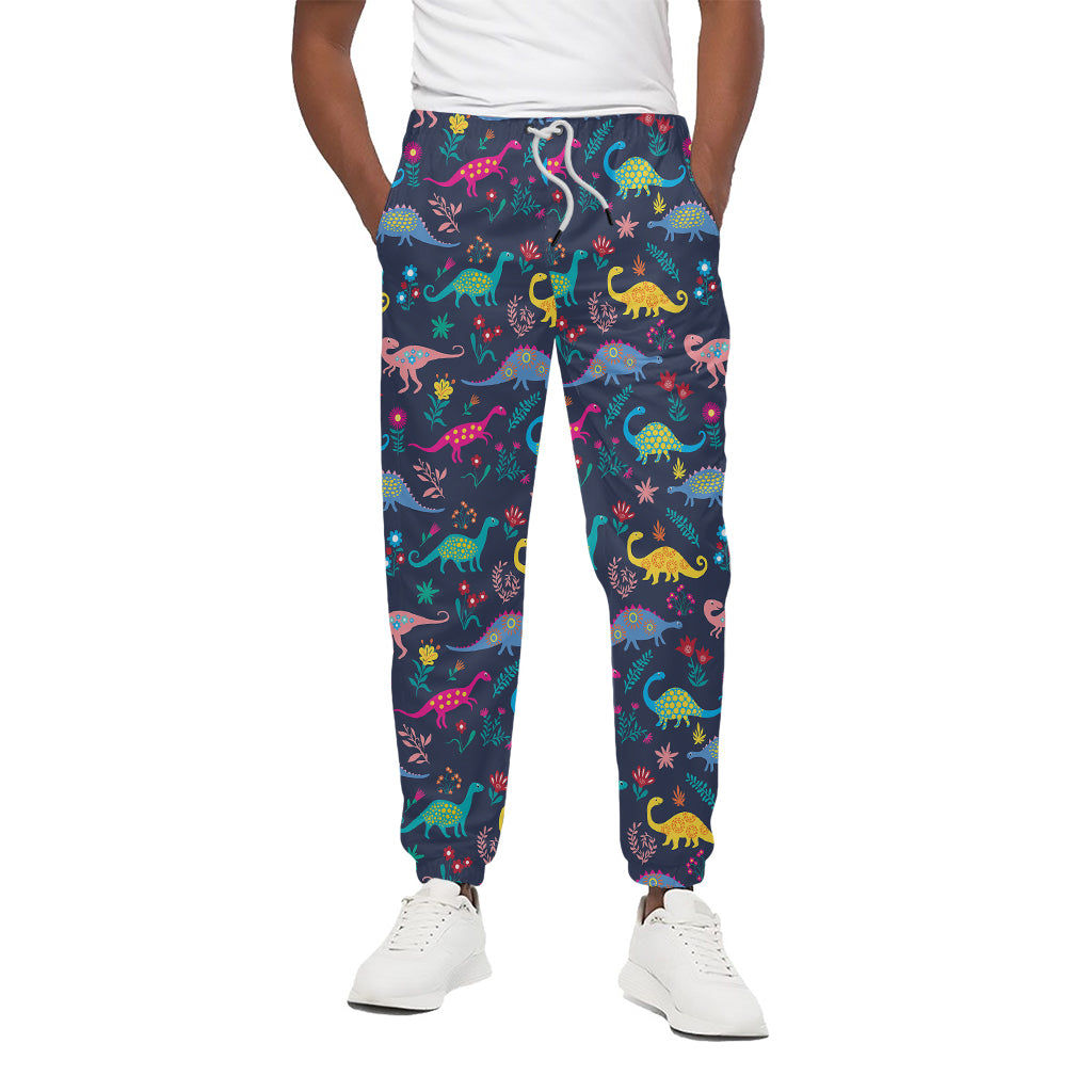 Cute Dino Floral Pattern Print Cotton Pants