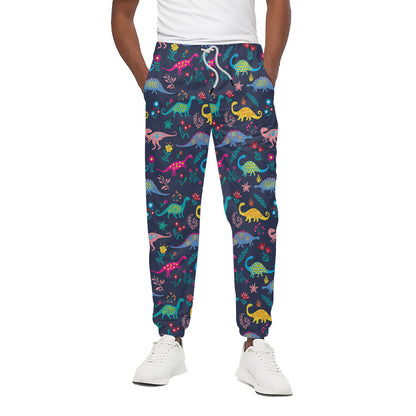 Cute Dino Floral Pattern Print Cotton Pants
