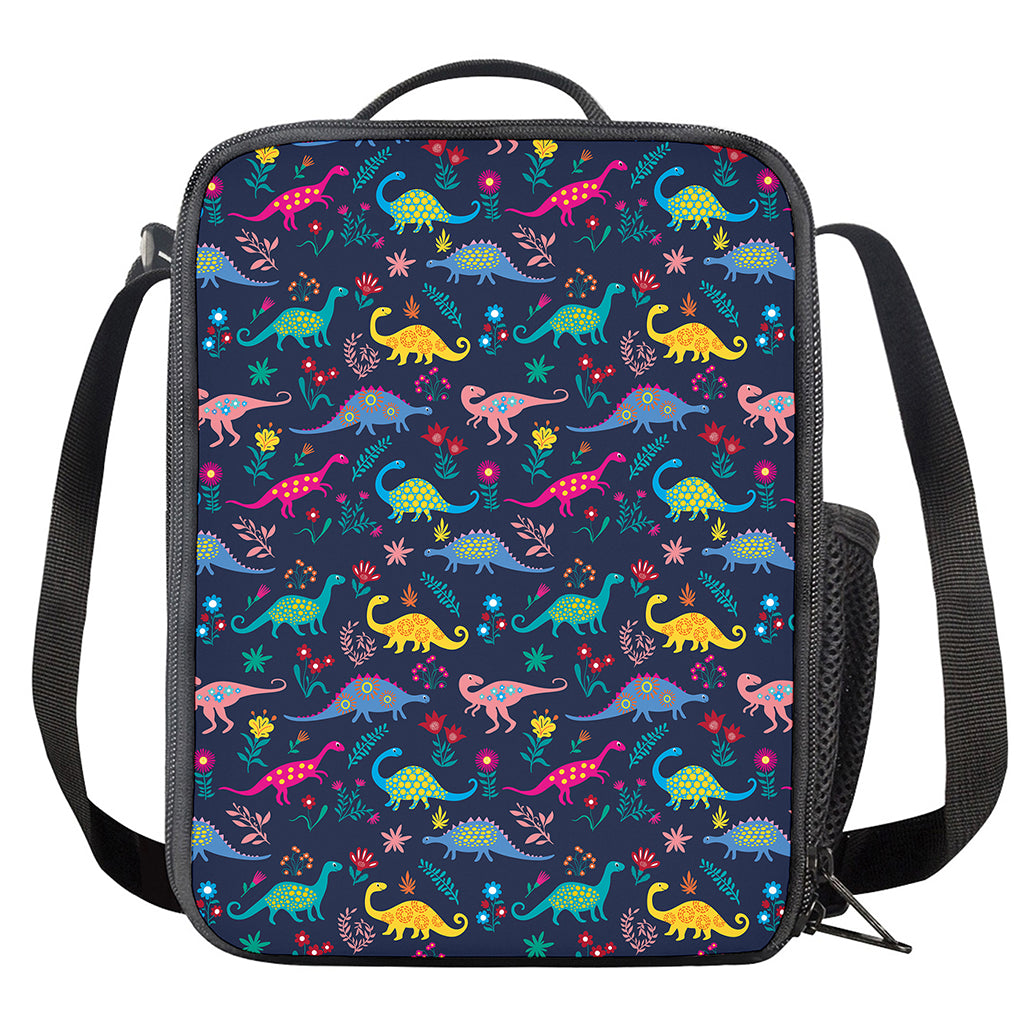 Cute Dino Floral Pattern Print Crossbody Lunch Bag