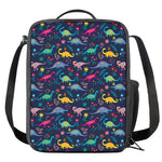 Cute Dino Floral Pattern Print Crossbody Lunch Bag