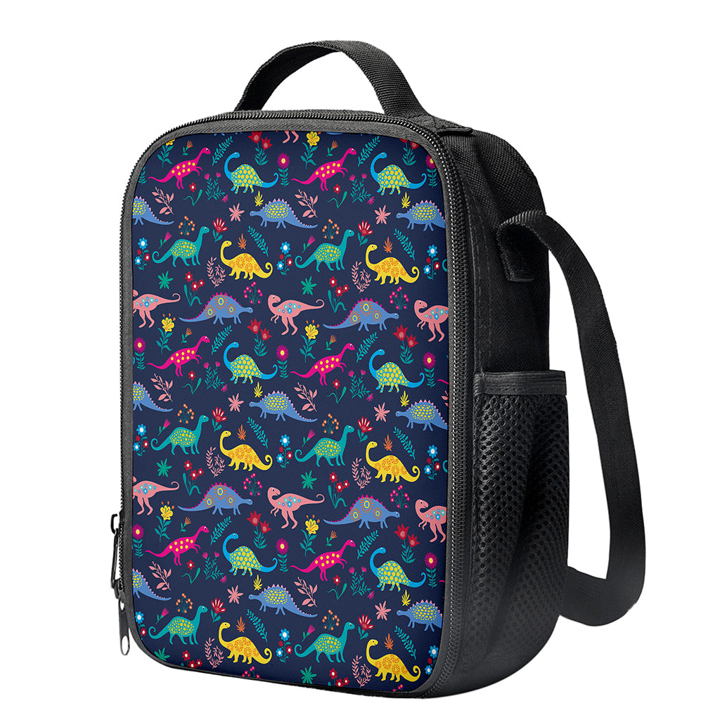 Cute Dino Floral Pattern Print Crossbody Lunch Bag