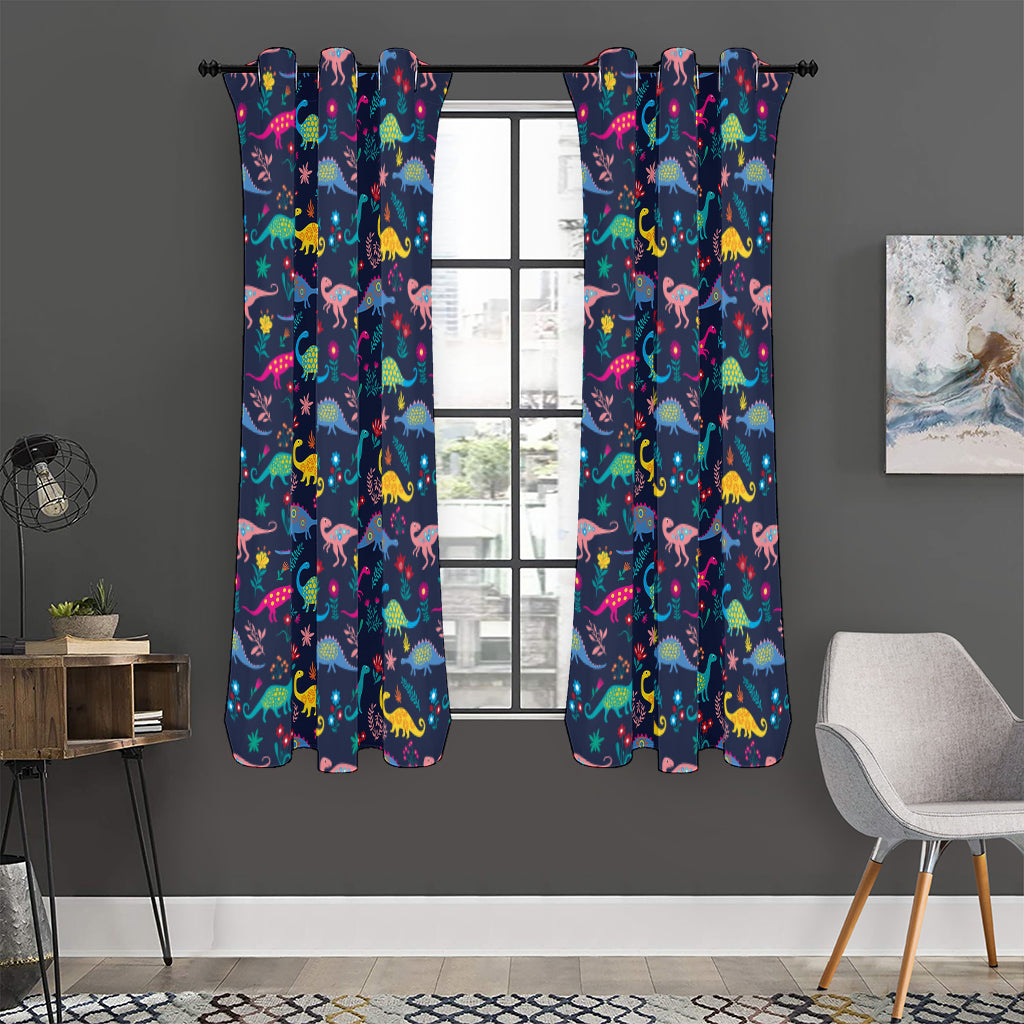 Cute Dino Floral Pattern Print Curtain