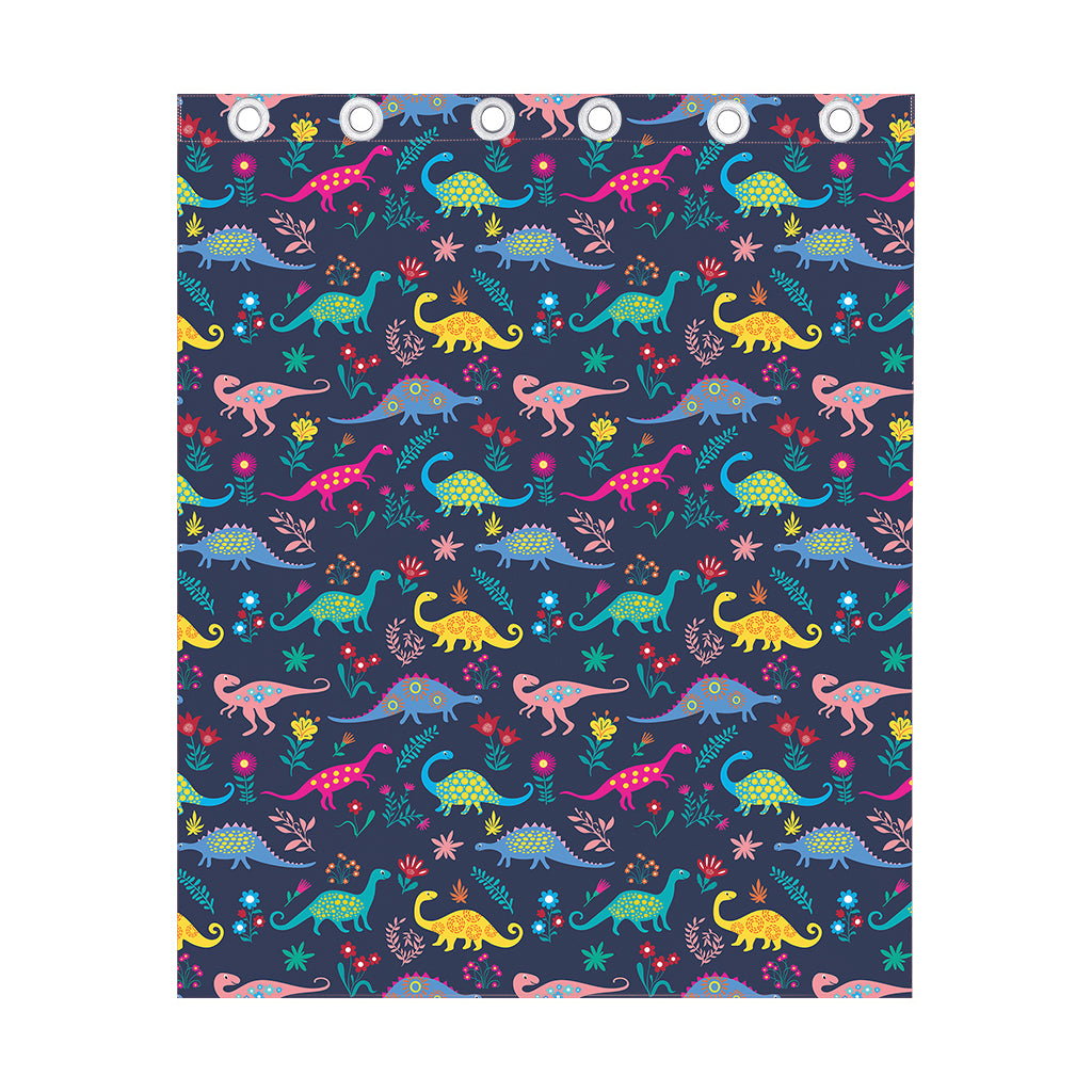 Cute Dino Floral Pattern Print Curtain