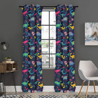 Cute Dino Floral Pattern Print Curtain