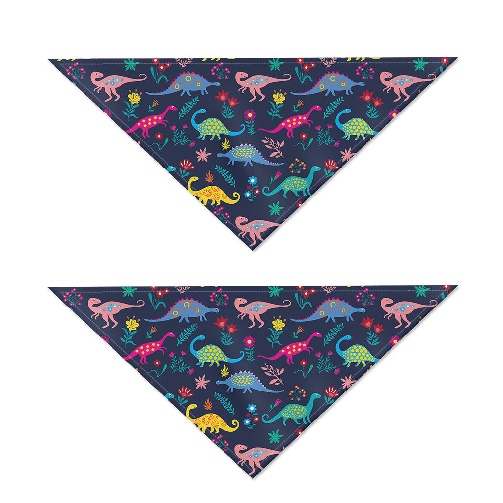 Cute Dino Floral Pattern Print Dog Bandana