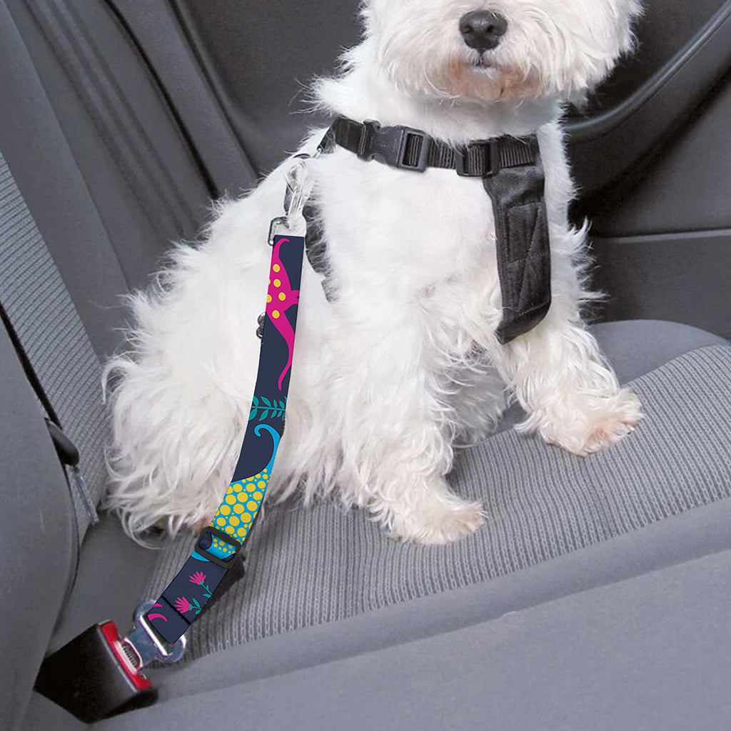 Cute Dino Floral Pattern Print Dog Seat Belt