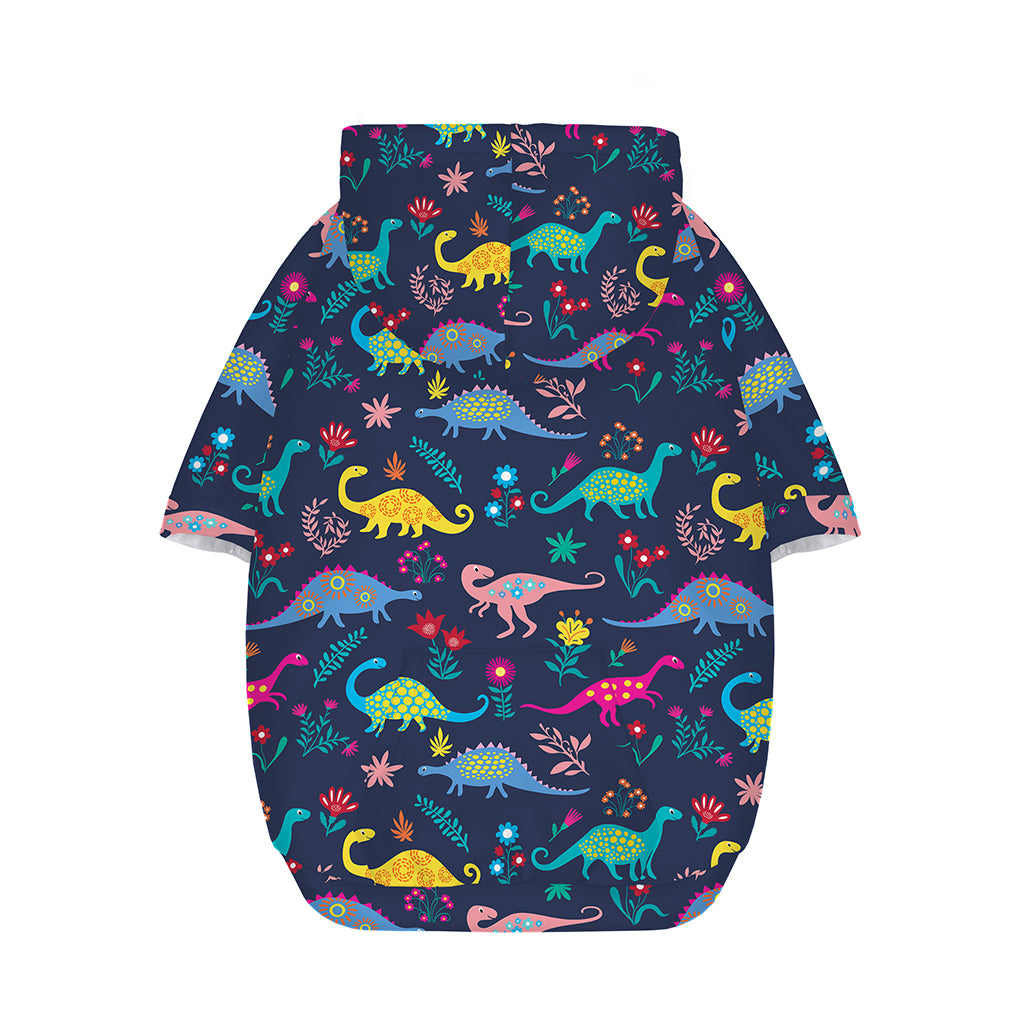 Cute Dino Floral Pattern Print Dog Zip Up Hoodie