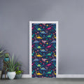 Cute Dino Floral Pattern Print Door Sticker