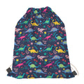 Cute Dino Floral Pattern Print Drawstring Bag
