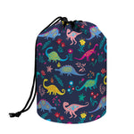 Cute Dino Floral Pattern Print Drawstring Makeup Bag