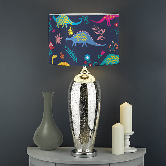 Cute Dino Floral Pattern Print Drum Lamp Shade