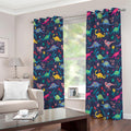 Cute Dino Floral Pattern Print Extra Wide Grommet Curtains