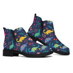 Cute Dino Floral Pattern Print Flat Ankle Boots