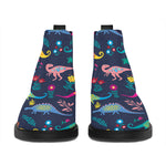 Cute Dino Floral Pattern Print Flat Ankle Boots