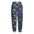Cute Dino Floral Pattern Print Fleece Lined Knit Pants