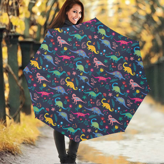 Cute Dino Floral Pattern Print Foldable Umbrella