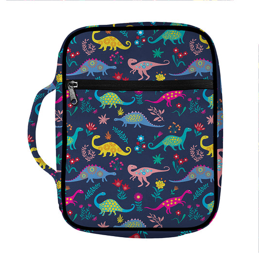 Cute Dino Floral Pattern Print Front Pocket Bible Bag