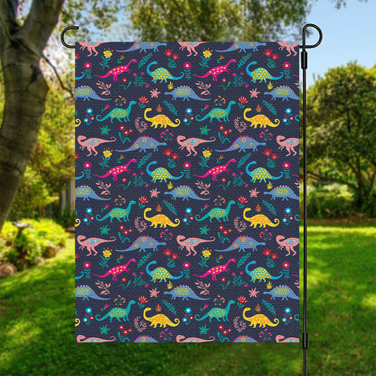 Cute Dino Floral Pattern Print Garden Flag