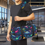 Cute Dino Floral Pattern Print Gym Bag