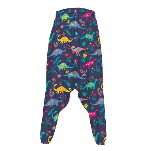 Cute Dino Floral Pattern Print Hammer Pants