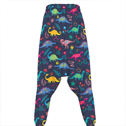 Cute Dino Floral Pattern Print Hammer Pants