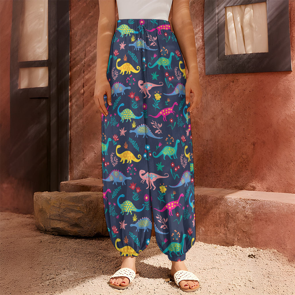 Cute Dino Floral Pattern Print Harem Pants