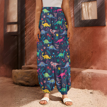 Cute Dino Floral Pattern Print Harem Pants