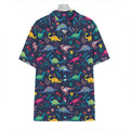 Cute Dino Floral Pattern Print Hawaiian Shirt