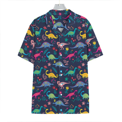 Cute Dino Floral Pattern Print Hawaiian Shirt