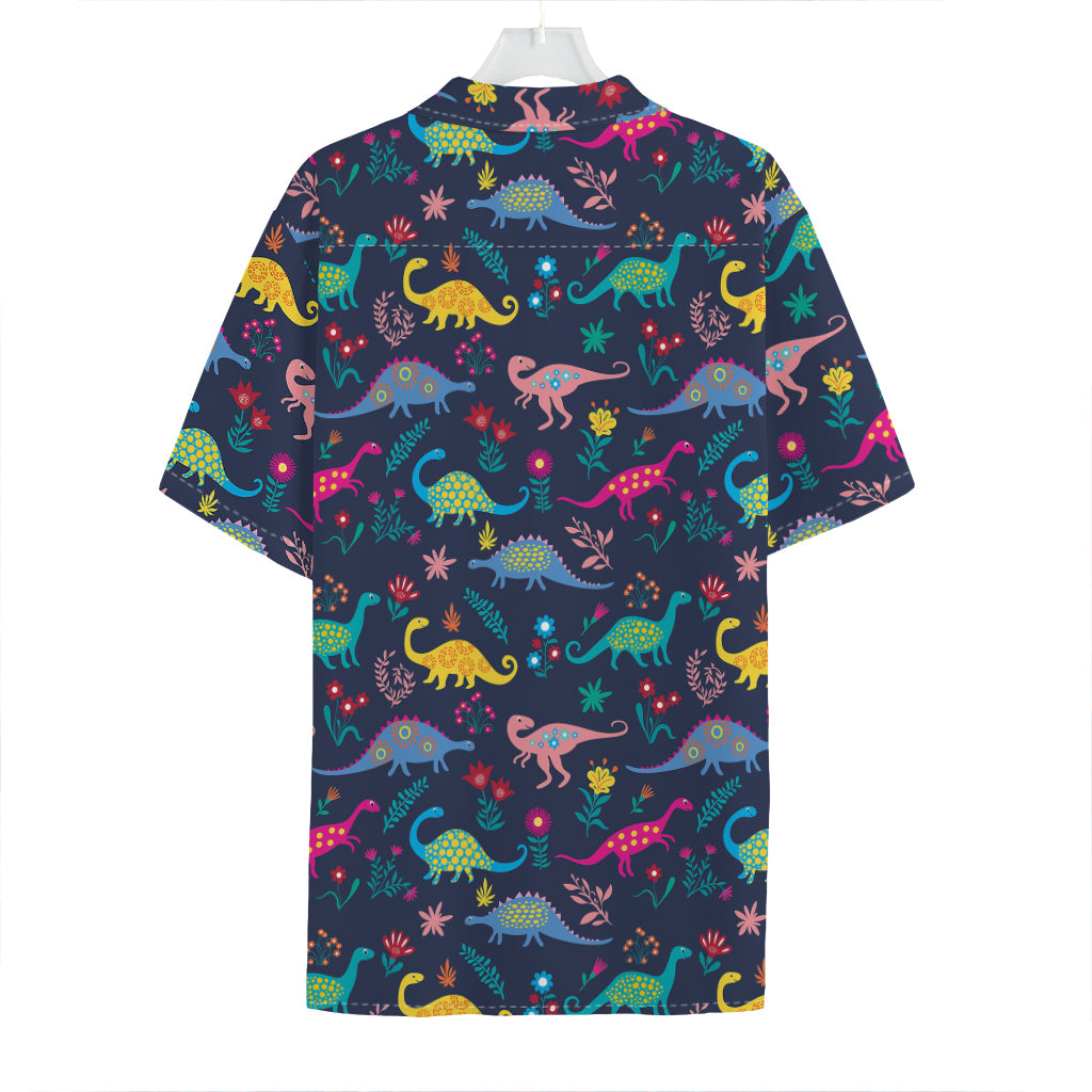 Cute Dino Floral Pattern Print Hawaiian Shirt