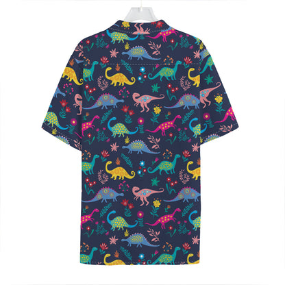 Cute Dino Floral Pattern Print Hawaiian Shirt