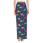 Cute Dino Floral Pattern Print High Slit Maxi Skirt