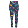 Cute Dino Floral Pattern Print High-Waisted Pocket Leggings