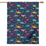 Cute Dino Floral Pattern Print House Flag