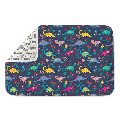 Cute Dino Floral Pattern Print Indoor Door Mat
