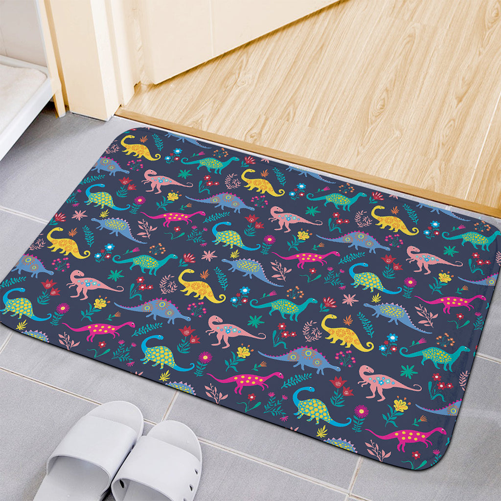Cute Dino Floral Pattern Print Indoor Door Mat