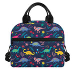 Cute Dino Floral Pattern Print Insulated Lunch Bag