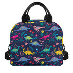 Cute Dino Floral Pattern Print Insulated Lunch Bag