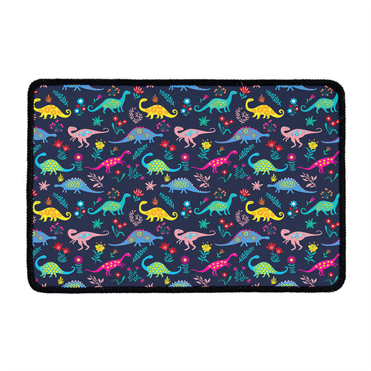 Cute Dino Floral Pattern Print Kitchen Mat