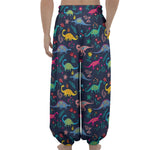 Cute Dino Floral Pattern Print Lantern Pants