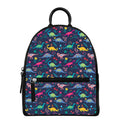 Cute Dino Floral Pattern Print Leather Backpack