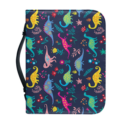Cute Dino Floral Pattern Print Leather Bible Cover