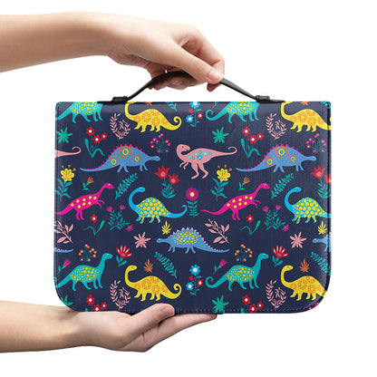 Cute Dino Floral Pattern Print Leather Bible Cover