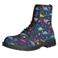 Cute Dino Floral Pattern Print Lace-Up Boots
