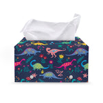 Cute Dino Floral Pattern Print Leather Tissue Box Cover