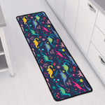 Cute Dino Floral Pattern Print Long Kitchen Mat