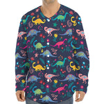 Cute Dino Floral Pattern Print Long Sleeve Baseball Jersey