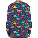 Cute Dino Floral Pattern Print Long Sleeve Baseball Jersey