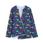 Cute Dino Floral Pattern Print Long Sleeve Short Coat