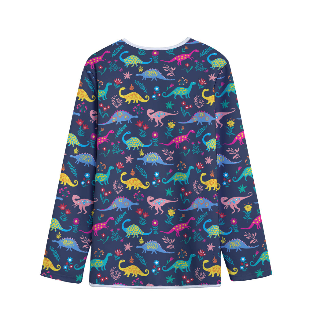 Cute Dino Floral Pattern Print Long Sleeve Short Coat